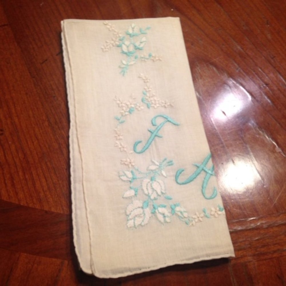 Large Embroidered Handkerchief with Initials F A